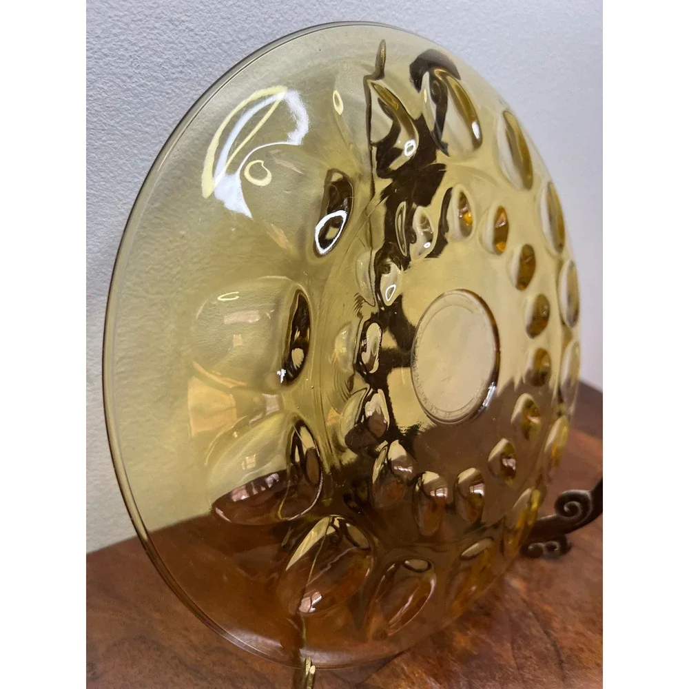 Hazel-Atlas Plate Reflection Glass Mid Century Amber Thumbprint 10-inch Vintage